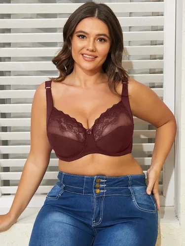 Vista 5 de OYOANGLE Bralette push up con encaje de contraste de talla grande para mujer, sin relleno, con aros