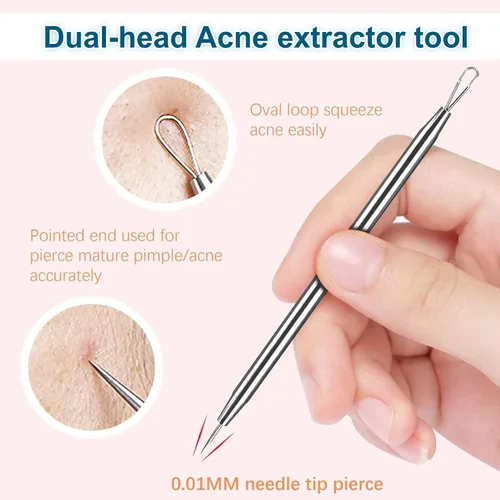 Vista 5 de Kit de 6 herramientas para eliminar puntos negros, pinzas de precisión, popper de espinillas, extractor de pelo encarnado, juego de clips de comedón