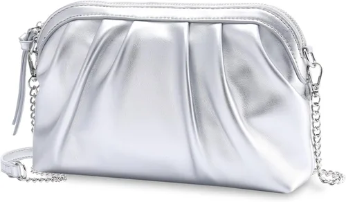 Vista 9 de VASCHY Bolso de mano para mujer, de cuero vegano fruncido, pequeño, formal, de noche, bolso cruzado al hombro, boda, fiesta