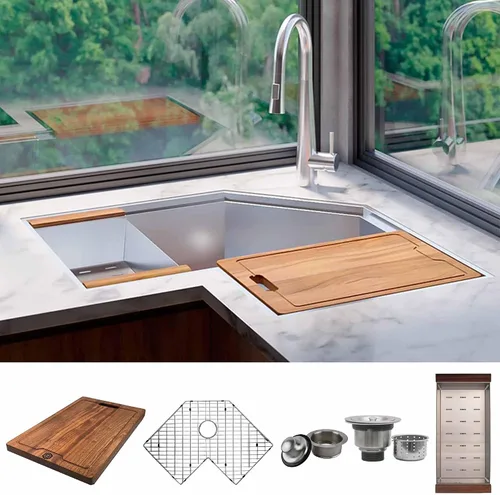 Vista 9 de Strictly Sinks Fregadero de Cocina Esquinero de 30 Pulgadas Bajo Encimera – Fregadero Mariposa Bajo Encimera de Acero Inoxidable Calibre 16
