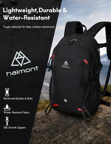 Vista 6 de Haimont Mochila de senderismo ligera de 15 L, color negro