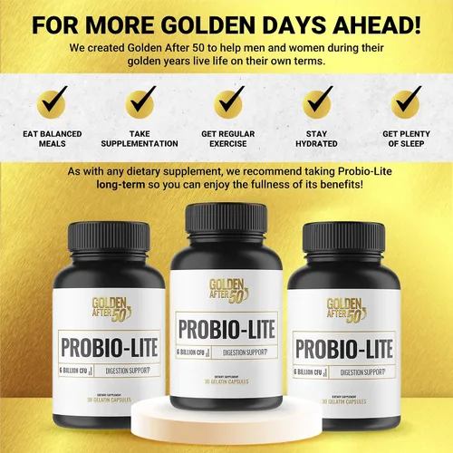 Vista 6 de Golden After 50 Probio-Lite - para la salud intestinal y el apoyo a la digestión - Probióticos para hombres y mujeres - 30 cápsulas de gelatina