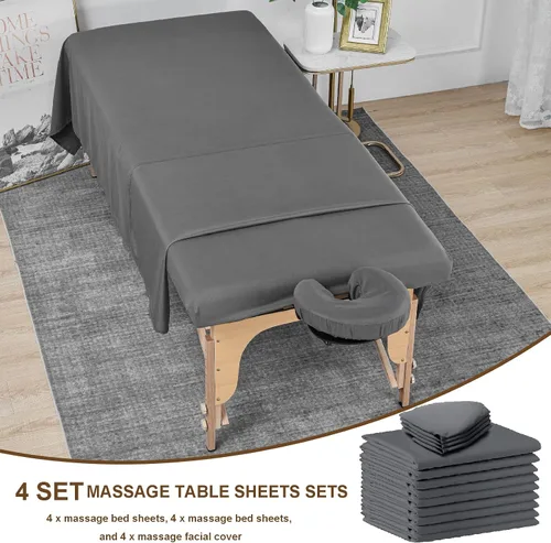 Vista 4 de Juego de 4 sábanas de mesa de masaje, 12 piezas reutilizables de microfibra suave para masaje, incluye funda para mesa de masaje, sábana bajera
