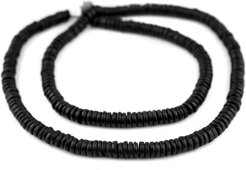 Vista 3 de The Bead Chest Cuentas de botón de hueso negro de 0.236 in: cuentas Heishi de disco redondo plano de Nepal para fabricación de joyas de collar