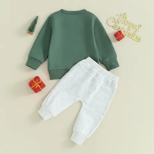 Vista 3 de Lesimsam Conjunto de 2 piezas de sudadera de manga larga con cuello redondo y pantalones deportivos para bebé niño