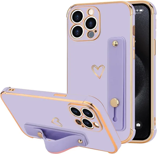 Vista 14 de LLZ.COQUE Funda compatible con iPhone 12 para mujeres y niñas, parachoques chapado de lujo con bonito diseño de corazón de amor, soporte de correa