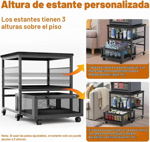 Vista 6 de Mini soporte para refrigerador de 21 x 21 pulgadas con almacenamiento, mini mesa de refrigerador resistente con 4 ruedas bloqueables para cafetería
