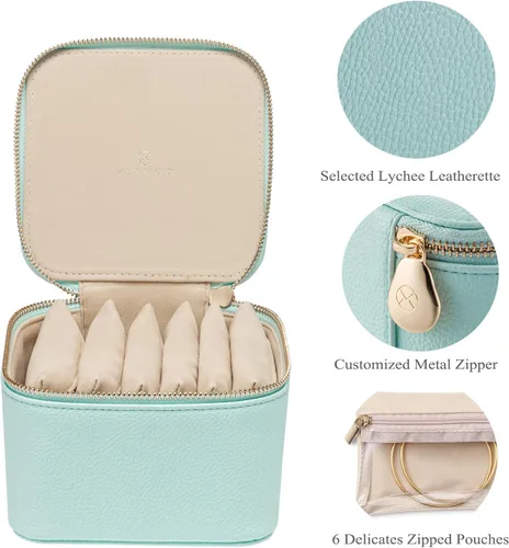 Vista 2 de Vlando Organizador pequeño de joyería de viaje, 6 pequeñas bolsas de mano con cremallera para joyas, collares, anillos, aretes, collares