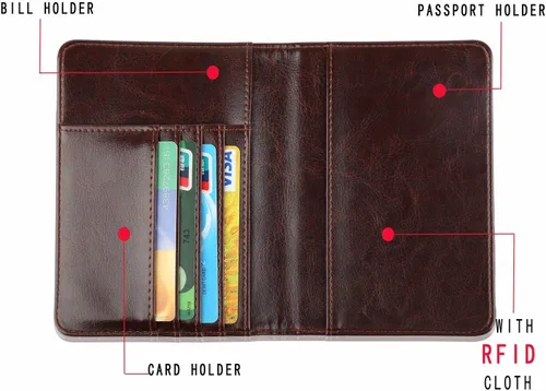 Vista 6 de Portapasaportes de piel, con bloqueo RFID, ideal para documentos de viaje, Coffee), B072QC2GSM