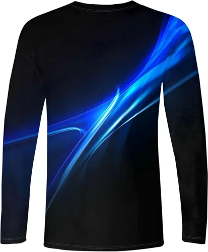 Vista 2 de Camisetas de verano para hombre, de manga larga, cuello redondo, casuales, básicas, atléticas, tallas S-4XL