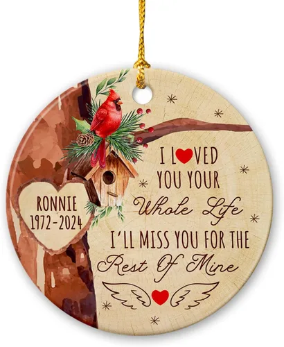 Vista 20 de Adorno de Navidad cardenal rojo conmemorativo personalizado, adorno de cerámica cardenal enviado del cielo, adorno de recuerdo para la pérdida de un