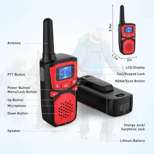 Vista 2 de WokTok Walkie Talkies para Adultos de Largo Alcance Recargables Portátiles de Dos Vías, Equipo de Camping, Sirenas SOS, Alarmas Meteorológicas NOAA