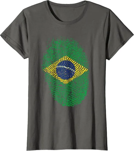 Vista 10 de Camiseta patriótica de la bandera brasileña con huella dactilar Asphalt Grey