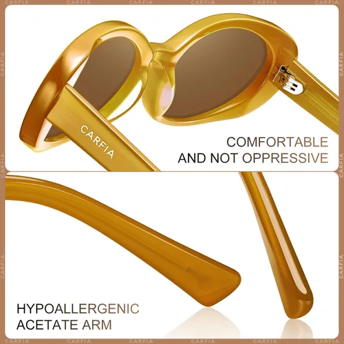 Vista 5 de CARFIA Gafas de sol ovaladas retro de acetato para mujer, polarizadas, protección solar UV, gafas de moda novedosas CA5501