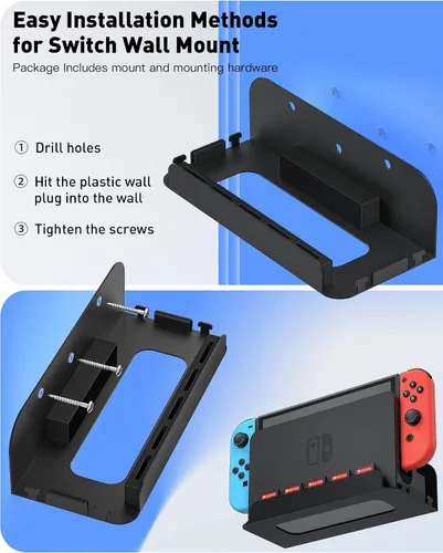 Vista 6 de ZAONOOL Soporte de pared para Nintendo Switch y Switch OLED, accesorios de soporte de estante de montaje en pared con 5 soportes para tarjetas
