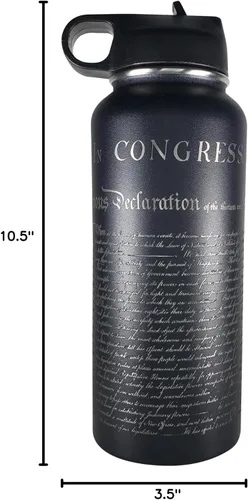 Vista 9 de Declaration of Independence - Botella de agua aislada de acero inoxidable de doble pared de 32 onzas, grabado de dos caras, grabado en Estados