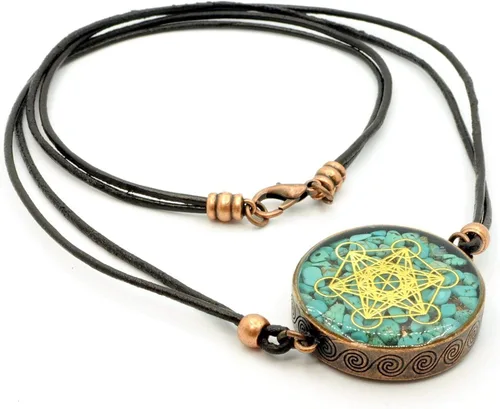 Vista 2 de Metatron's Cube Merkaba Orgone Pendant with Turquoise