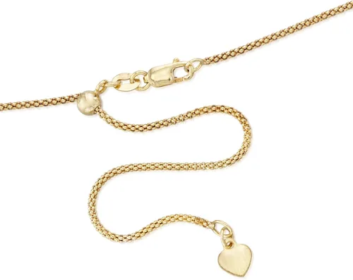 Vista 3 de Ross-Simons Collar de cadena de palomitas de maíz ajustable de oro amarillo de 14 quilates de 0.039 in, Oro, No es una piedra preciosa