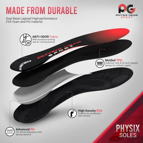 Vista 3 de Plantillas ortopédicas Physix Gear para hombres y mujeres - Plantillas de soporte de arco, plantillas ortopédicas, insertos para hombres y mujeres