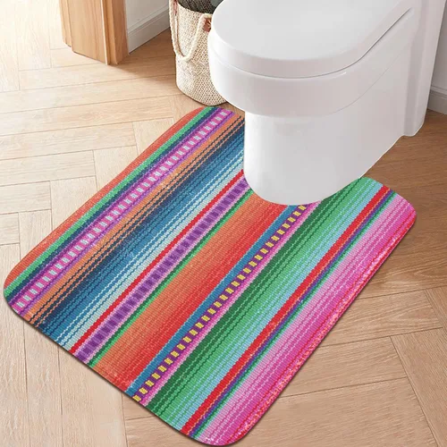 Vista 8 de YETTASBIN Juego de 2 alfombras de baño con diseño de rayas mexicanas, antideslizantes, de secado rápido, alfombra de ducha de felpa extrasuave