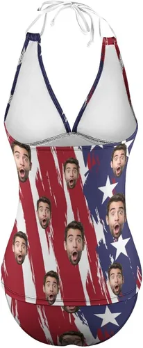 Vista 5 de Traje de baño personalizado con foto de cara de marido, traje de baño de dos piezas, trajes de baño personalizados para mujer, playa, playa, playa