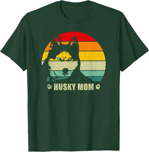 Vista 57 de Husky Mom Retro Dog Lover Mother Siberian Huskies Tee Women T-Shirt Asphalt Grey