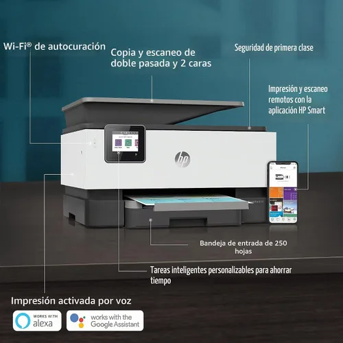 Vista 2 de HP OfficeJet Pro 9015 Impresora inalámbrica todo en uno, con productividad inteligente para la oficina en casa, Instant Ink, funciona con Alexa
