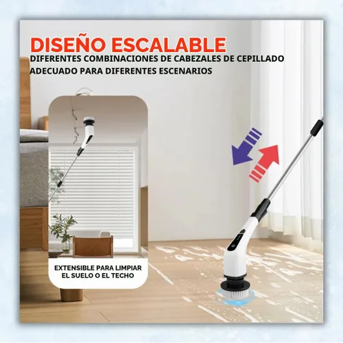 Vista 9 de Limpiador eléctrico giratorio, cepillo de limpieza inalámbrico con 8 cabezales reemplazables, mango ajustable, limpiador eléctrico de doble