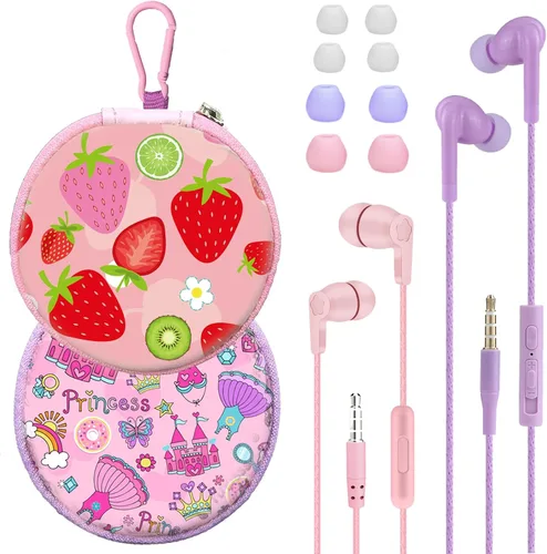 Vista 11 de 2 paquetes de auriculares para niños (azulvioleta) GOGOSINIS 2-Pack Teens Wired Student Earbuds with Carabiner Clips to Attach on School