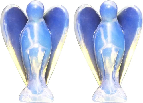 Vista 8 de Mina Heal Figuras de ángel de piedra opalita, figuras de cristal de piedra opalita de ángel de bolsillo, pequeña estatua de ángel de piedra