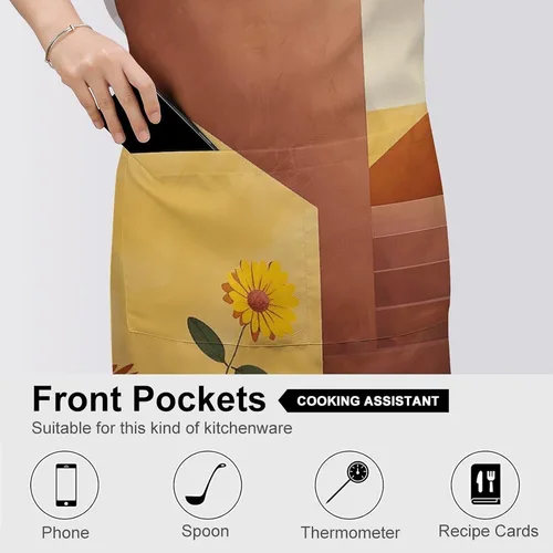Vista 5 de MUSM Apron for Adults - 27.6 X 31.5 Inch, Heavy-Duty Polyester Aprons with Two Large Pockets, Waterproof Vase And Flowers Kitchen Apron for Cooking