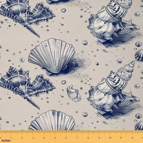 Vista 22 de jejeloiu Tela de Tapicería de Concha de Erizo de Mar por Yarda, Tela de Retapizado con Temática Marina Oceánica para Sillas, Tela Decorativa