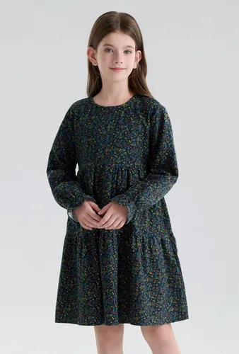 Vista 3 de SOLOCOTE Vestido a cuadros para niñas, de algodón, casual, de primavera, manga larga, cuello Peter Pan, 3-14 años
