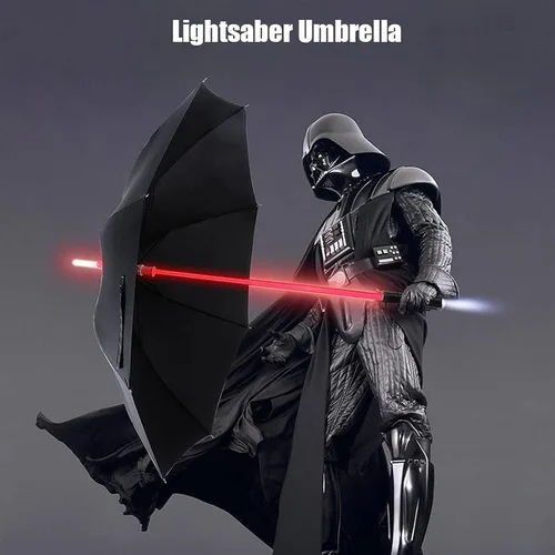 Vista 6 de Paraguas con diseño de espada láser Bestkee luz LED de 7 colores empuñadura integrada en la parte inferior