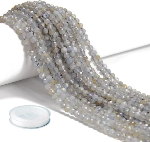 Vista 13 de AD Beads Cuentas naturales de piedras preciosas con corte de diamante micro facetado de 4 mm pequeñas y redondas para hacer collares y pulseras DIY