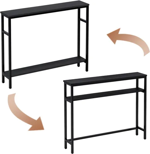 Vista 5 de Timberer Mesa consola estrecha, mesa de sofá de 39.4 pulgadas con estante ajustable, mesa delgada de 2 niveles para pasillo, entrada, sala de estar