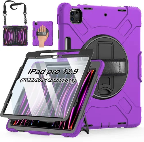 Vista 26 de Funda para iPad Pro de 12.9 2022/2021/2020/2018: Funda para iPad Pro 12.9 6ª/5ª/4ª/3ª generación con protector de pantalla, soporte para lápices
