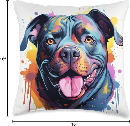 Vista 4 de American Bully Geschenke & Gassi Bekleidung American Bully - Cojín de diseño de retrato a color, 16 x 16 pulgadas, multicolor