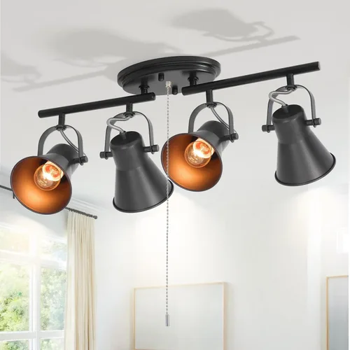 Vista 8 de KEESFU Iluminación de pista mini industrial para techo, luces de punto negras para interiores con cabezal de luz ajustable multidireccional, foco