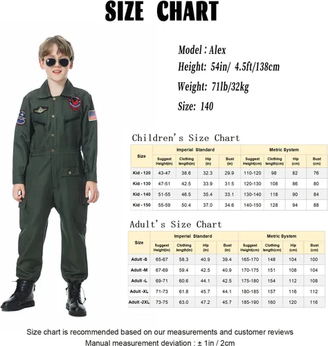 Vista 6 de Antsoldier Disfraz de piloto de combate para niños, disfraz de piloto, disfraz de aviador, disfraz de aviador, para niños, adultos, Halloween