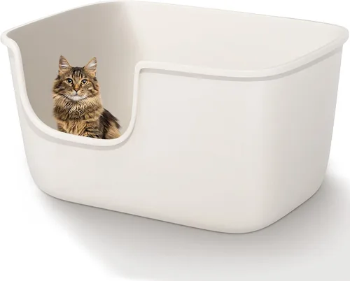 Vista 8 de Vealind Caja de Arena Grande para Gatos de Interior con Lados Altos y Entrada Baja Caja de Arena 22.2"×14.9"×12" Cajas de Arena Altas con Pared