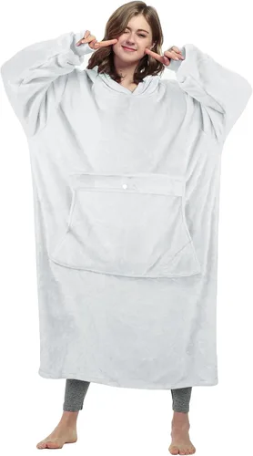 Vista 11 de Catalonia - Sudadera gigante tipo manta con capucha, sudadera con forro polar y bolsillo frontal grande, para adultos, hombres, mujeres
