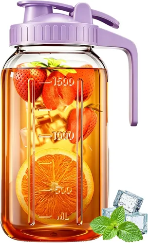 Vista 18 de Jarra Mason Jar de 64 onzas – Jarra de vidrio hermética y a prueba de fugas con tapa, perfecta para té helado, té solar, cerveza fría, leche