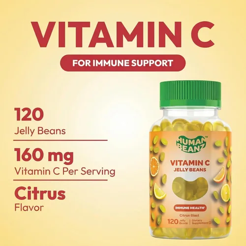 Vista 2 de Human Beanz Gomitas de gelatina de vitamina C para adultos, suplementos dietéticos de apoyo inmunológico, vegetariano, 120 granos de gelatina Citrus