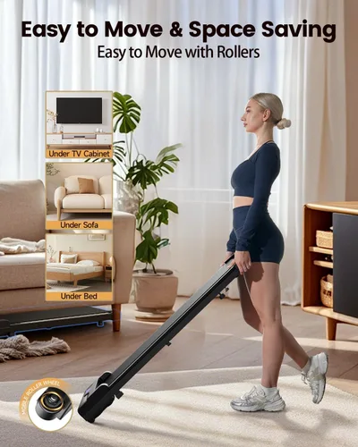 Vista 5 de Caminadora para el hogar – Cintas de correr para debajo del escritorio, mini almohadillas compactas portátiles para espacios pequeños, oficina Negro