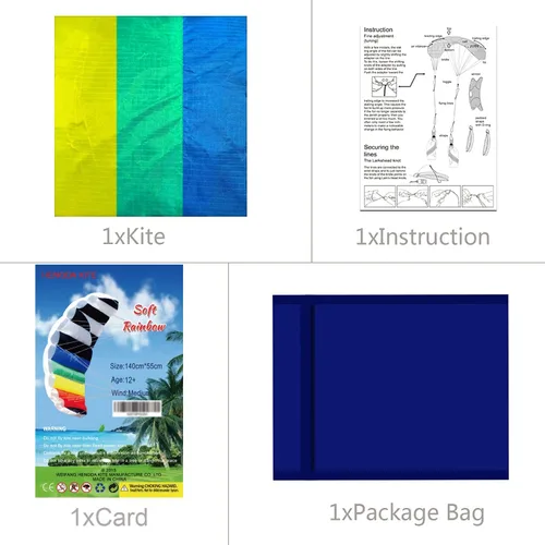 Vista 3 de Hengda Kite 1.4 M Intro Foil Design Rainbow Kites Soft Stunt Sport Parafoil Kite 55 pulgadas con juego de herramientas voladoras por Hengda kite
