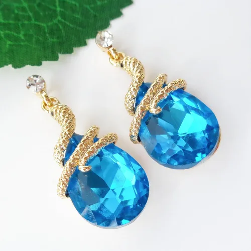 Vista 19 de Navachi Pendientes colgantes de gota de serpiente con forma de pera multicolor de cristal chapado en oro de 18 quilates