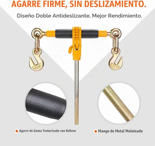 Vista 4 de VEVOR Carpeta de cadena de trinquete, carpetas de carga resistentes de 5/16"-3/8", con ganchos G80 límite de carga seguro de 7,100 libras, mango