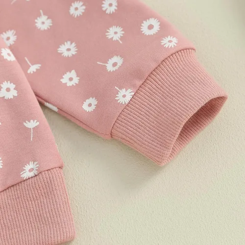 Vista 5 de Ropa para bebé recién nacida, atuendo de margaritas, camiseta de manga larga, pantalones, ropa de otoño e invierno