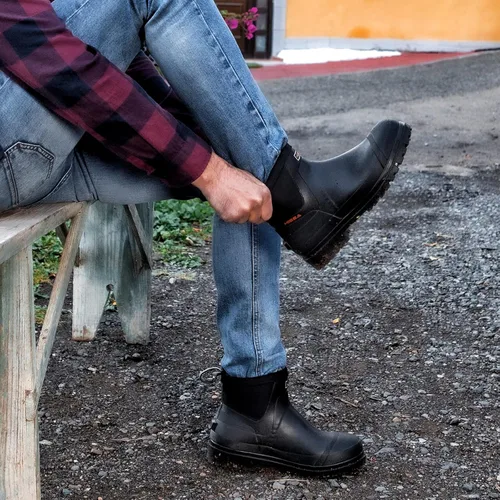 Vista 5 de HISEA Botas de lluvia Chelsea para hombre, impermeables, de goma, duraderas, aisladas, para trabajo al aire libre